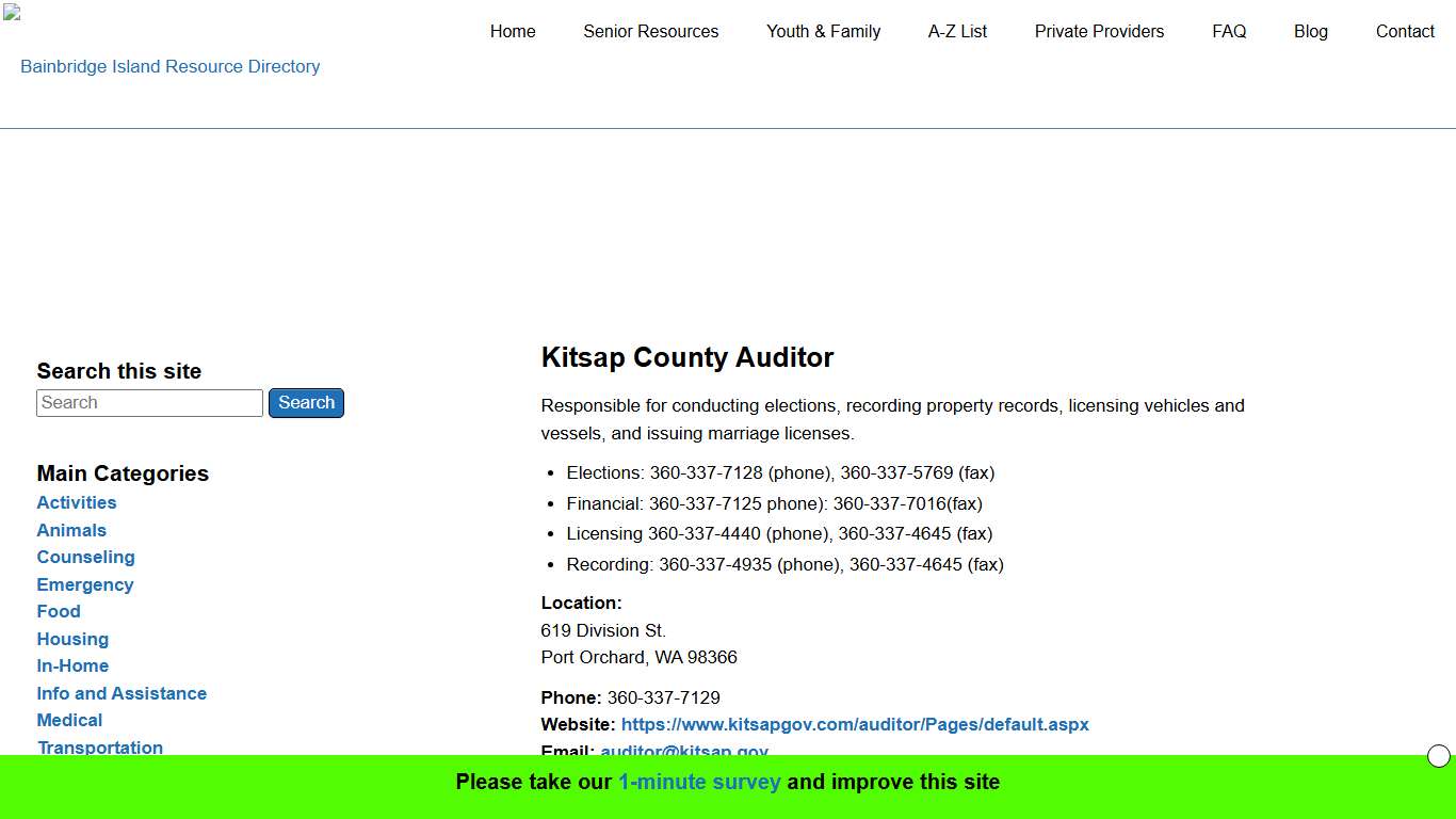 Kitsap County Auditor Bainbridge Island Resource Directory