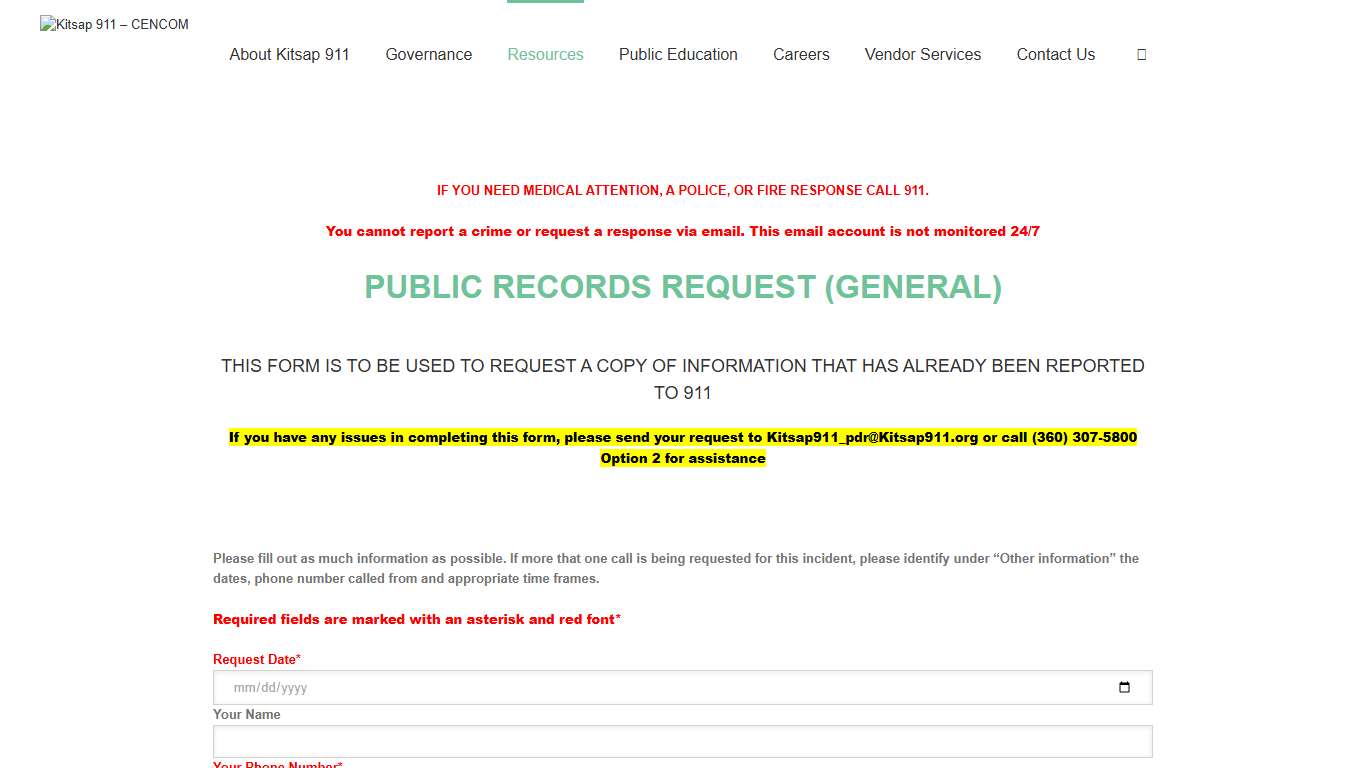 Kitsap 911 – CENCOM – Public Records (General)