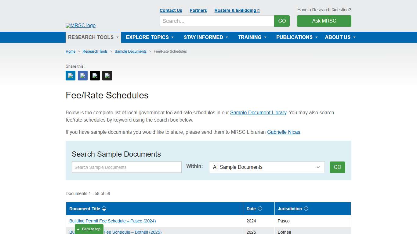 MRSC - Fee/Rate Schedules